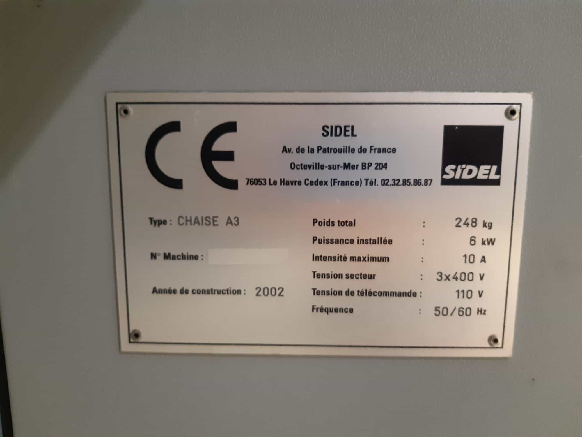 Plaque signalétique of SIDEL SBO 16 series 2
