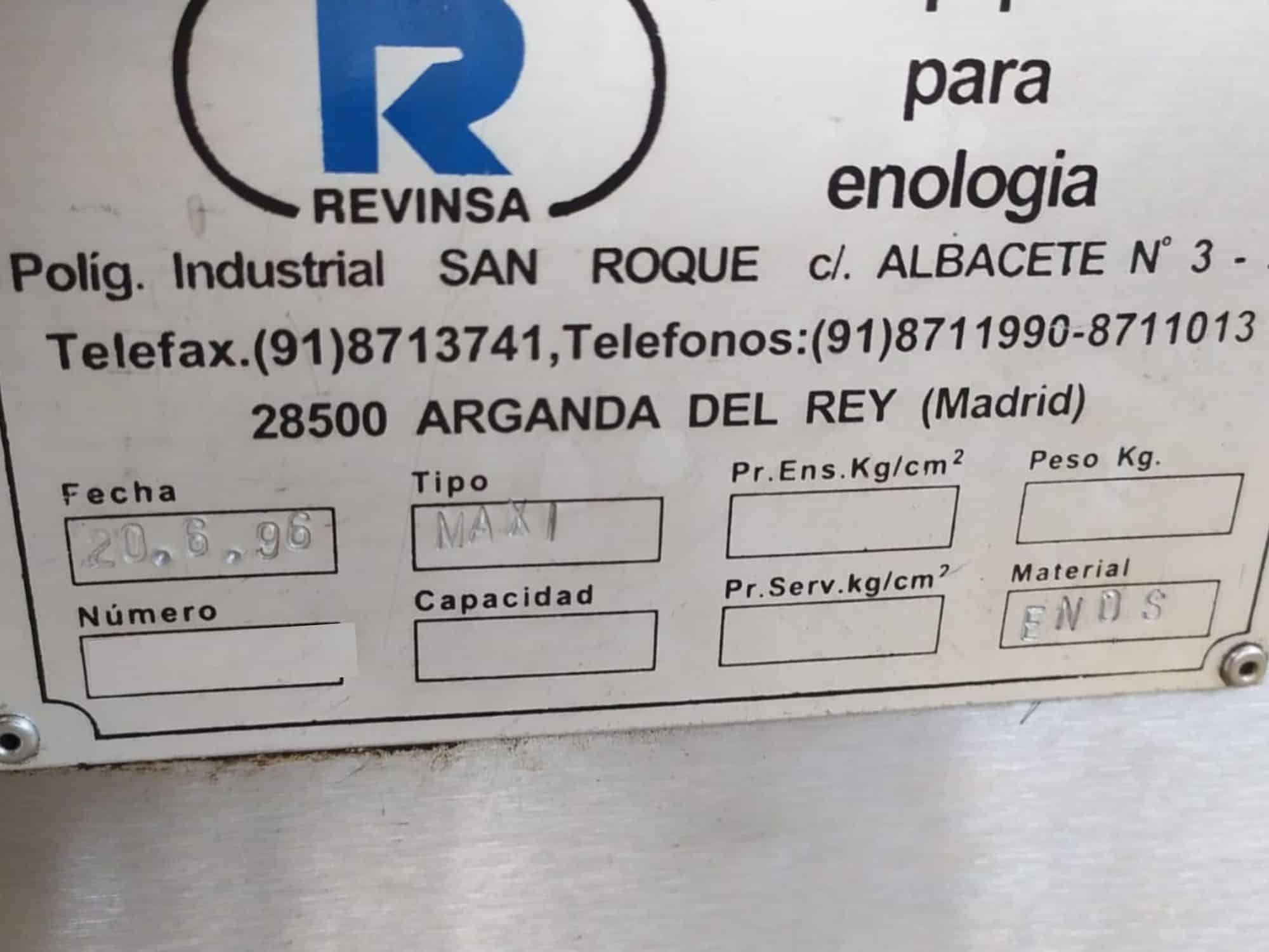 Plaque signalétique de la ligne de remplissage Revinsa pour les bouteilles en verre non consignées