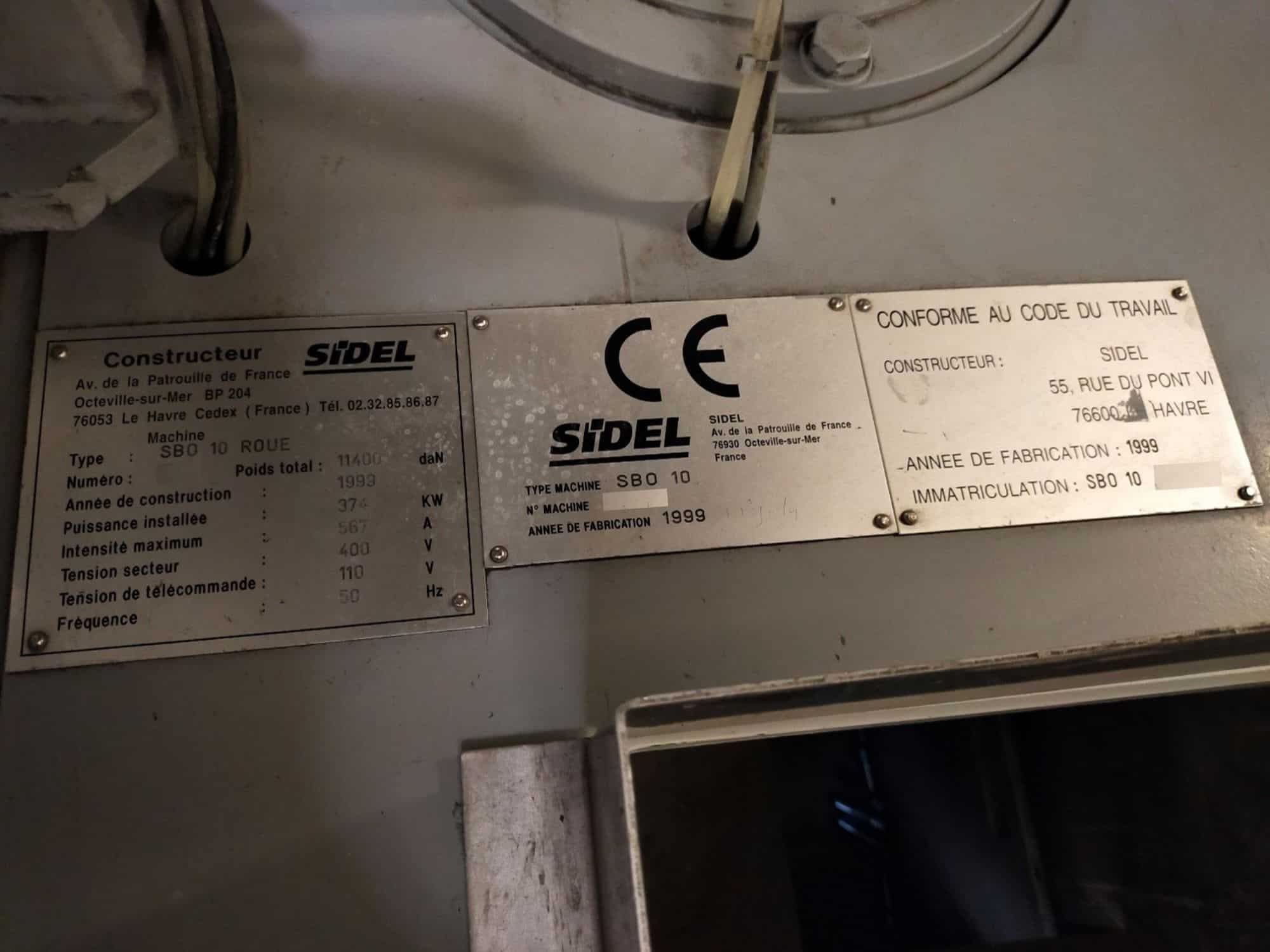Plaque signalétique of SIDEL SBO 10 Series 2