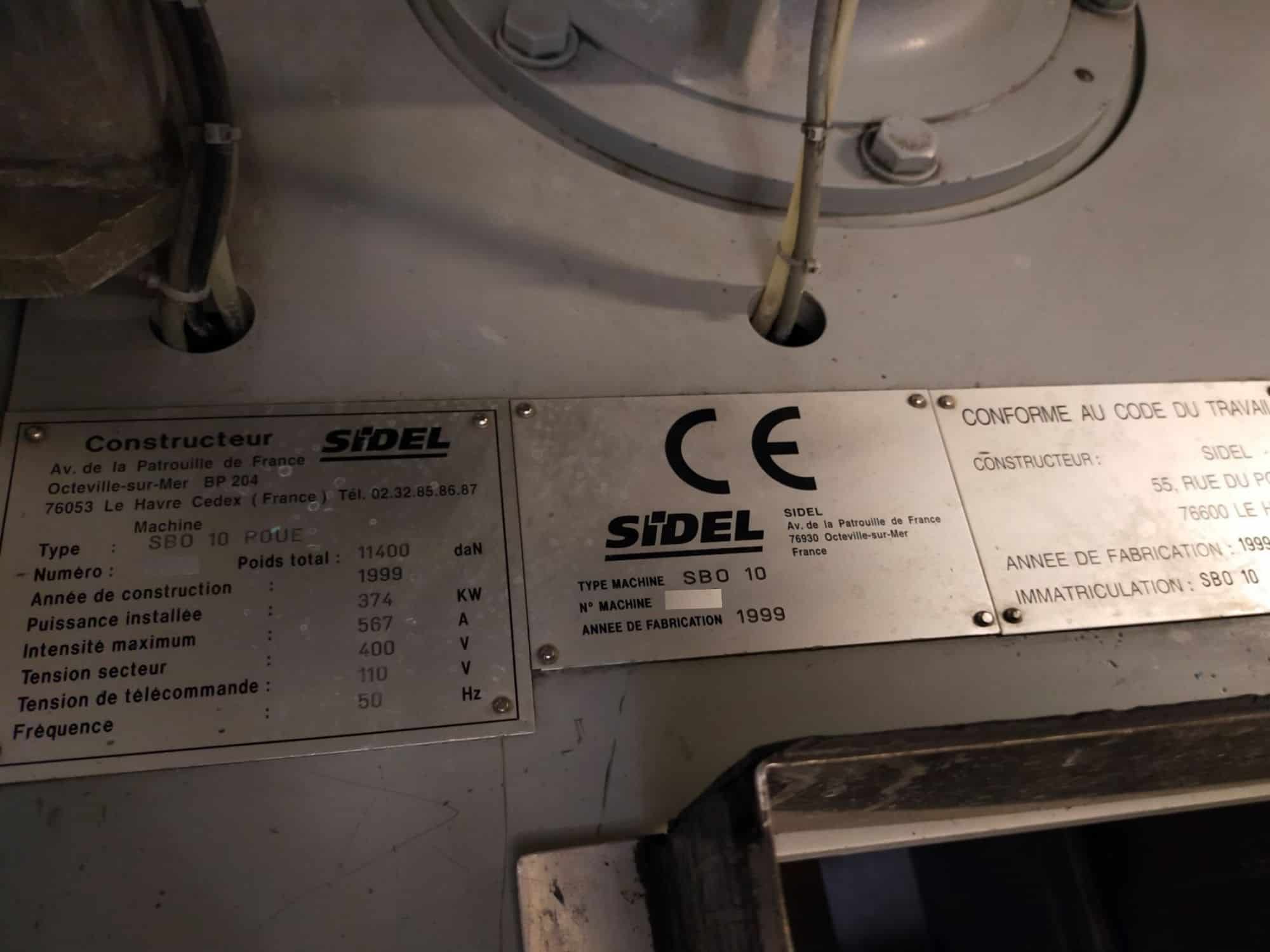 Plaque signalétique of SIDEL SBO 10 Series 2