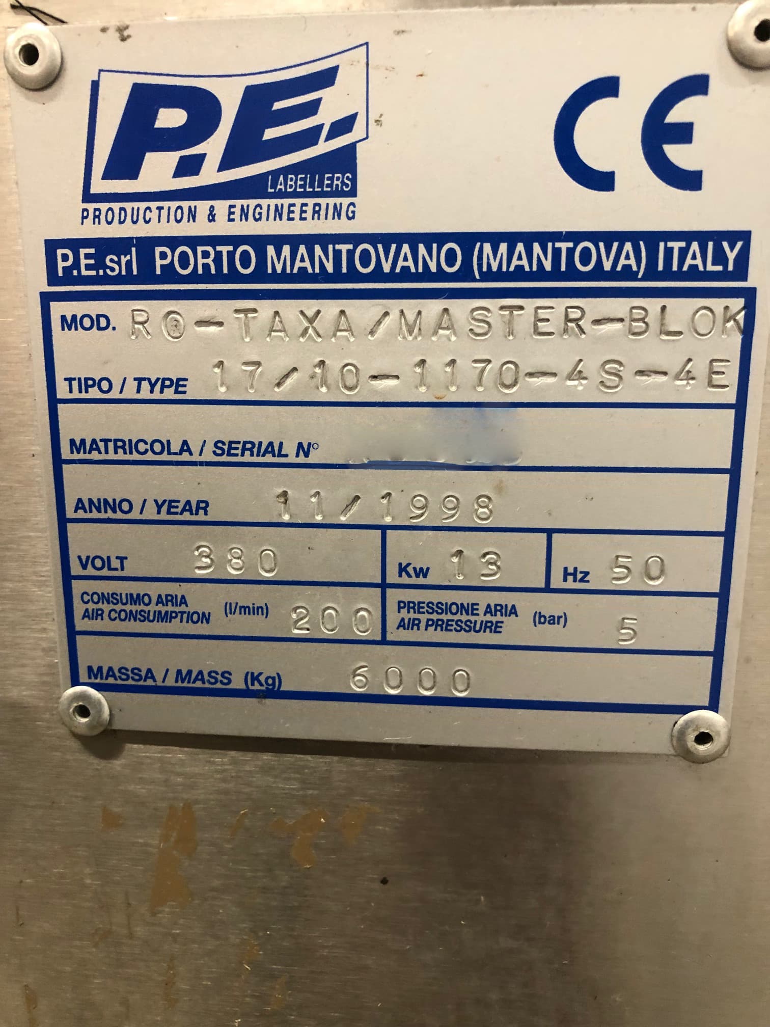 Plaque signalétique of PE Labellers RO-TAXA/Master-BLOK