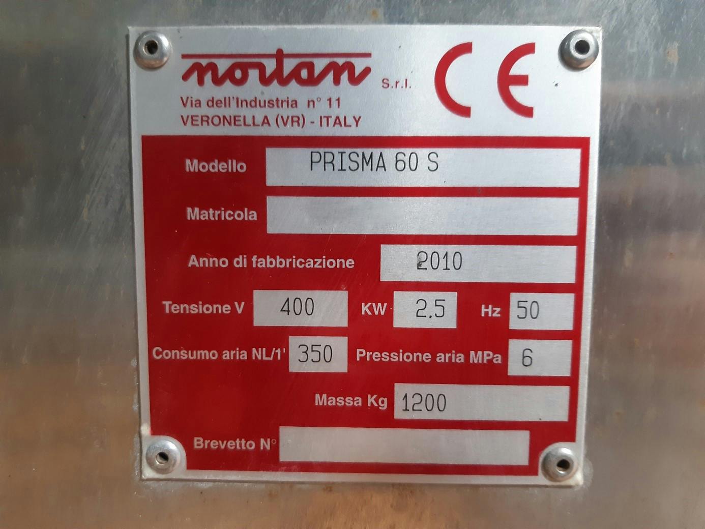 Plaque signalétique of Nortan Prisma S60