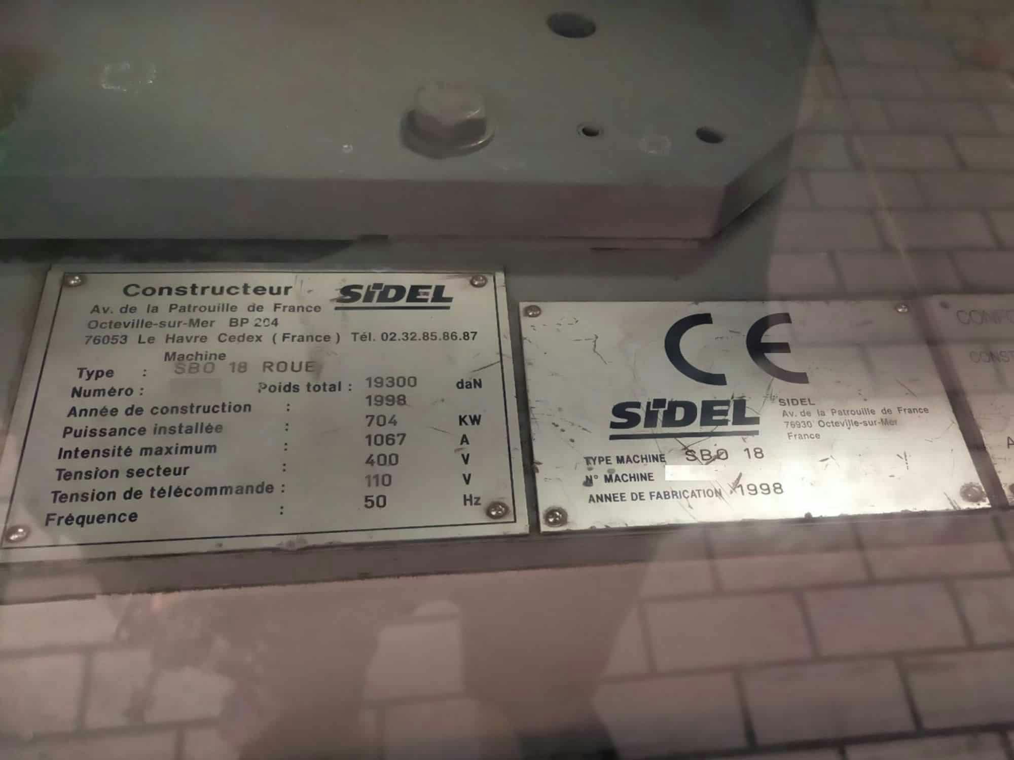 Plaque signalétique of Sidel SBO 18 Series 2